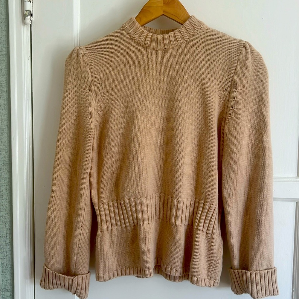 J Crew camel-colored/beige cotton high-neck knit sweater, size medium